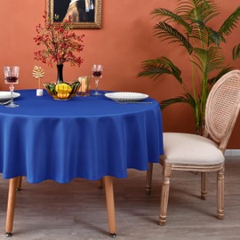 MEANMOY Royal Blue 210 GSM Water & Stain Resistant Round Tablecloth for Circle Table - Solid 60 Inch Table Cloth Cover in Wrinkle Free Durable Washable Polyester Fabric for Wedding, Party, Banquet