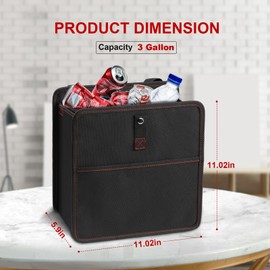 Simple Deluxe Car Trash Can, Leak-Proof Car Garbage Can with Storage Pockets, Collapsible, Portable and Waterproof, 3 Gallon, Black