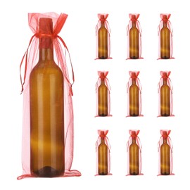 PATIKIL 14 x 5 Inch Organza Wine Bags, 20 Pcs Gift Wrap Bags Sheer Mesh Wine Bottle Bag Drawstring Pouches Reusable for Party Wedding Favors, Green