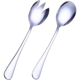 LATRAT Set of 2 Salad Servers, Serving Utensils, Spork, Stainless Steel, Salad Servers Set Made of Stainless Steel, for Restaurants, Hotels, Parties, Buffets (Silver)