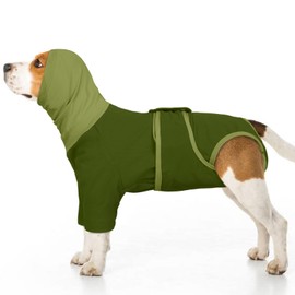 MHaustlie Dog Coat with Soothing Hood and Ear Protection, Dog Recovery Suit, Female, Male Dogs with Earmuffs, Soft Hoodie, Reduces Noise, 2-in-1 Dog Snood (Green, M)