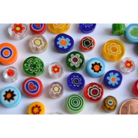 30 g Millefiori Round without Hole 7-15 mm Glass Decorative Stones Approx. 25-30 Pieces Choice of Colours (Colourful Mix)