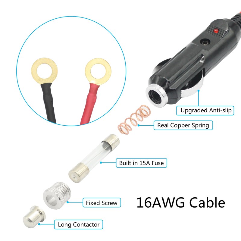 12V Cig Lighter to O-Ring Terminal Heavy Duty Auto Power