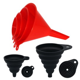 Kitchen Funnel Set 6 Pcs, 2 Collapsible Silicone Funnels for Filling Bottles, Canning，4 Plastic Kitchen Gadgets for Automotive Car Oil Change，Different Sizes Funnels for Kitchen RV Lab