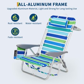 GarveeLife Backpack Beach Chair for Adults, Lightweight Portable Lay Flat Folding Beach Chair with 5 Reclining Positions, Backpack Straps, Phone Pocket, Cup Holder & Towel Bar