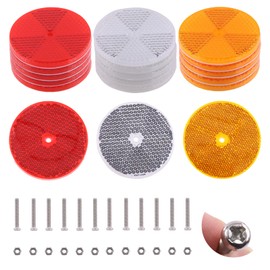 Rustark 15Pcs Front Reflector Round Reflector with 30Pcs 304 Mounting Bolts and Nuts Plastic Reflective Waterproof Safety Warning Driveway Trailer Reflectors Car Reflector for Driveway Dark Night