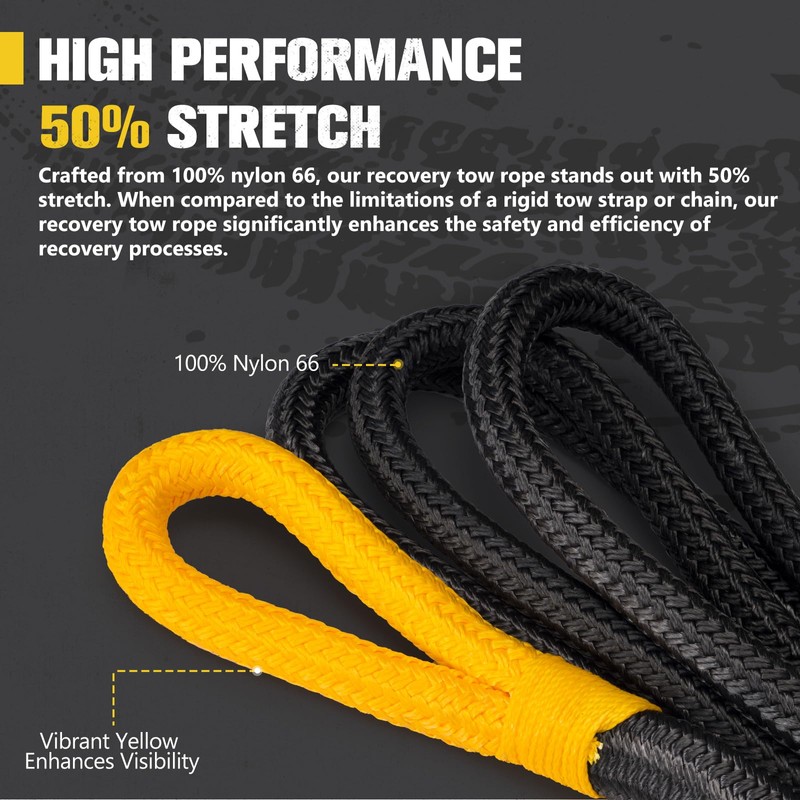 BUNKER INDUST 1.25"×20ft Kinetic Recovery Rope with 2 Soft Shackle