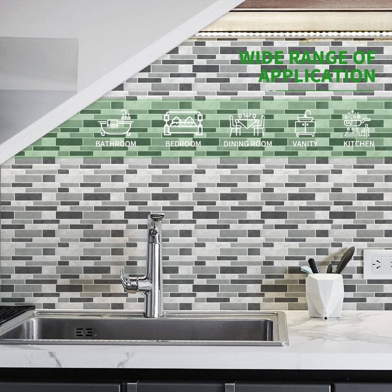 LONGKING Peel & Stick Backsplash Tile for Kitchen, Gray Stick