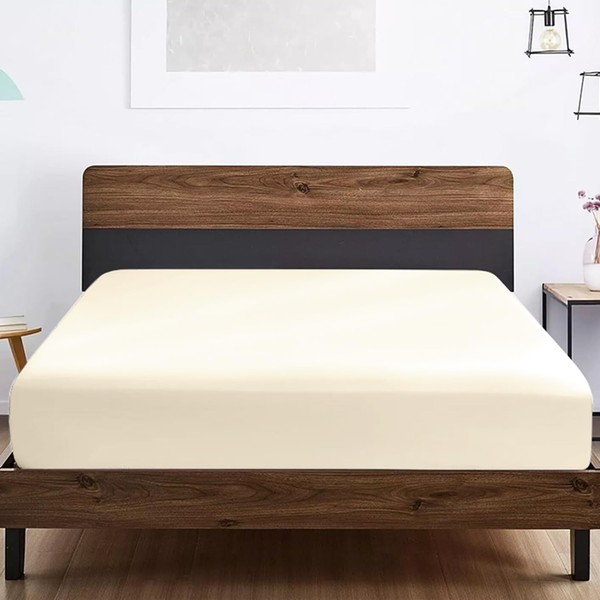 SSW HOMES Double Fitted Sheet Cream - Deep Pocket 12