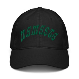 Ripple Junction Namaste Green Arched Text Adjustable Baseball Hat, Black, One Size