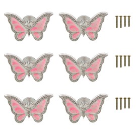 Butterfly Cupboard Knobs,6 pcs Hand-Painted Butterfly Cabinet Knobs Drawer Pull Handle for Decorative Drawers, Wardrobes, Cabinets (Pink)