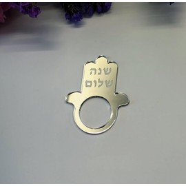 Set of 10 Shabbat Shalom Napkin Ring,Hamsa Napkin Ring,Mirrored Napkin Holders for Jewish Festival,Holiday&Party Table Decoration (Silver, Style 2)