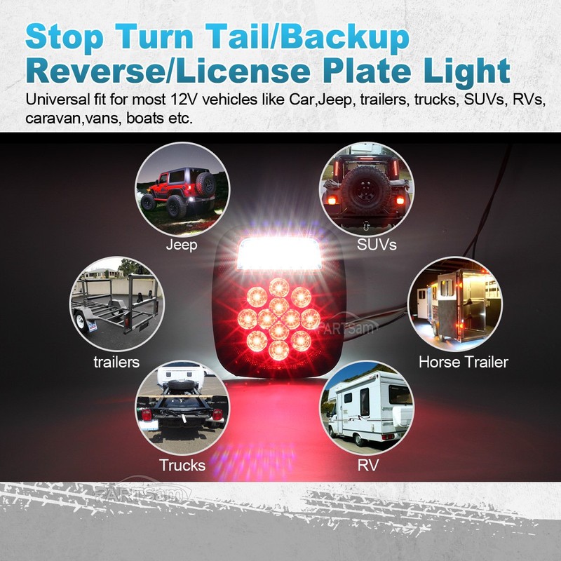 Partsam 2x Red/White 39 LED Stop Turn Tail Stud Lights