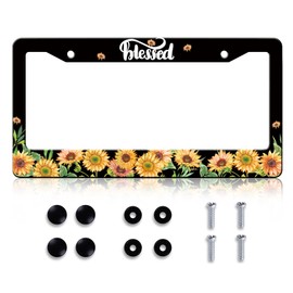 HCSS Blessed Sunflowers License Plate Frame Beautiful Flowers License Plate Holder Universal Aluminum Metal Auto Parts Rust-Proof Waterproof Car Decorative Tag Frame for Standard US 12x6 Inch