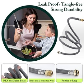 Kitchen Faucet Replacement Hose Compatible for Grohe 48293000 46174000 46092000 with Weight Ball and 3 Connect Adapters, Pull Out Hose Replacement Faucet Parts, Pull Down Hose for Sink 59 Inch