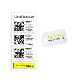 Dynotag® Web Enabled Smart Property Tags, with DynoIQ™ & Lifetime Recovery Service. Strip of 3 Tough Identical Stickers + 1 Keychain Mini Tag