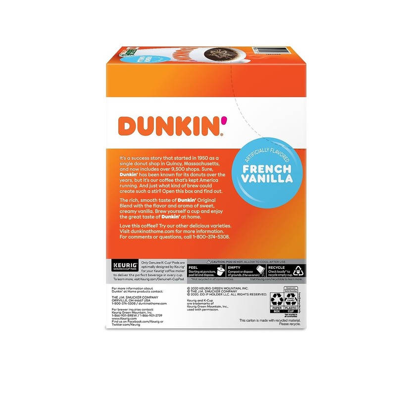 Dunkin' French Vanilla Flavored Coffee, 22 Keurig K-Cup Pods
