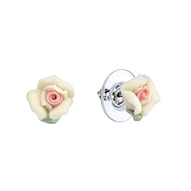 1928 Jewelry Ivory Porcelain Rose Stud Earrings For Women, Hand Crafted Flowers, Timeless Floral Jewellery, Made In USA