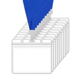 LEADINTOP Name Holder, 50 Count Name Tags, Case, Neck Strap, Hanging, Business Card, ID Card Holder, Staff, Pass, Employee ID Card, Case, Lowering the Neck for Events, Transparent, Horizontal