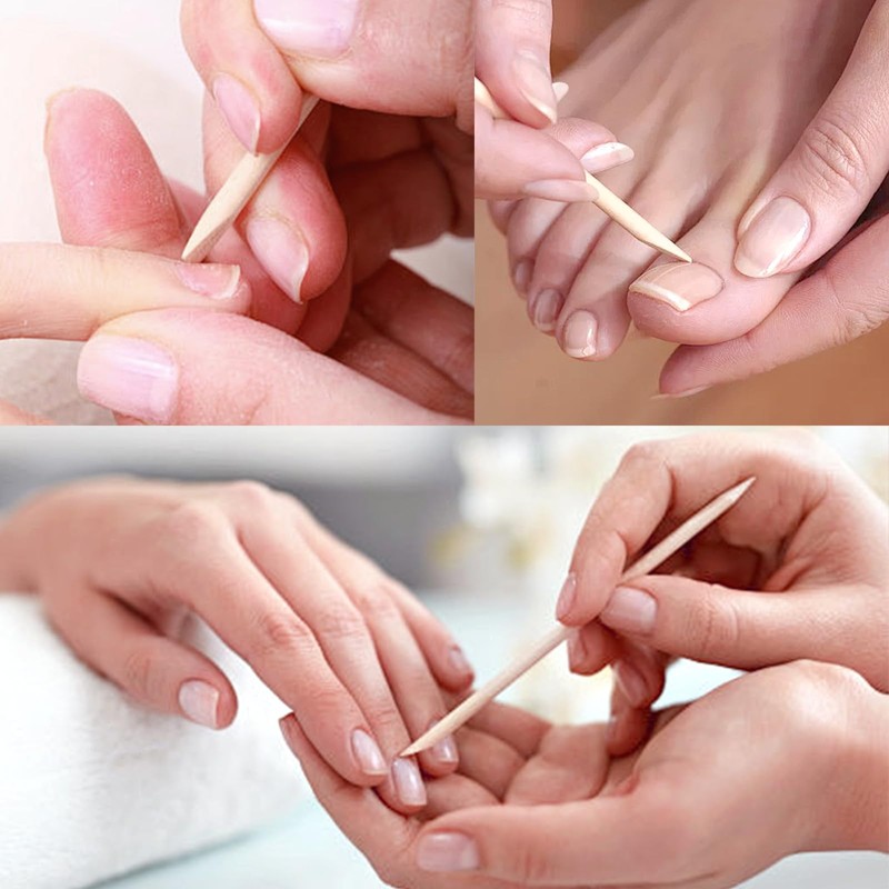 KADS 100 Pcs Orange Wood Nail Sticks Double Sided Multi