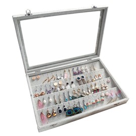 Wudygirl Velvet Jewelry Organizer Clear Lid Earring Holder Organizer 32 Pairs Earrings Storage Stud Tray Showcase Display Case（Earring Storage）