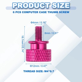 MECCANIXITY 6 Pcs M4x8mm Knurled Thumb Screw Computer Case Threaded Hand Tighten Screws Aluminum Alloy for PC Case, Rose Red