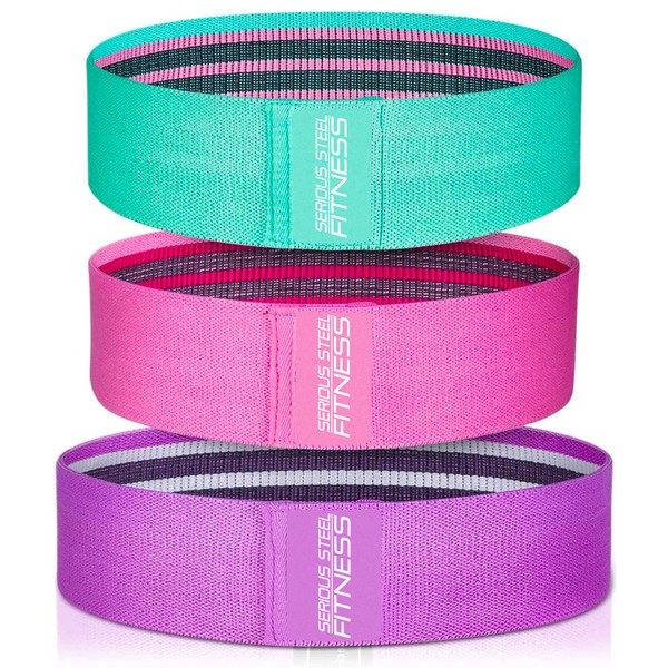 Serious Steel Fitness Hip and Glute Activation Band | Squat & Deadlift Warm-up Band for HIPS and Glutes (Non Slip Three Pack (Green-L, Pink-M, Purple-H))