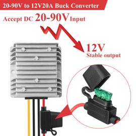 Mzhou 240W DC-DC Buck Converter 20V-90V to 12V 20A Transformer - Waterproof Power Supply for Truck/RV/Marine/Solar - Overload and Short Circuit Protection - Compatible with Audio Systems and CCTVs