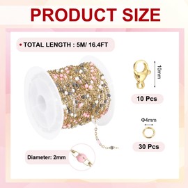 sourcing map Stainless Steel Bead Chain, 16.4 Feet/5M Enamel Beaded Jewelry Link Cable Chains Spool Kit for Jewelry Making, Necklace, Bracelets, DIY Crafts (Gold/Grey White Pink, Pack of 1)
