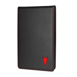 TORRO Regular Golf Scorecard and Yardage Book Holder – Genuine Leather Golf Score Card and Yardage Wallet with Pencil Loop (Black with Red Detail)