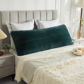 LIFEREVO Body Pillow Cover with Zipper Closure,Luxury Shaggy Ultra Soft Plush Faux Fur Pillowcase 20"x54" for Bed Couch,Microfiber Long Pillowshams for Adults Pregnant Women/Mother/Wife(Dark Green)