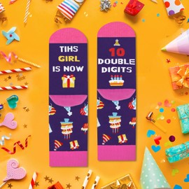 SuniSooci 10th Birthday Valentine's Day Gifts for Girls - Funny Socks for 10 Year Old Kids-Cool Christmas Gifts Stocking Stuffer for 10 year old Girls-Purple Pink