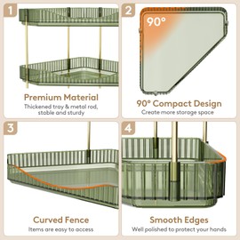 Lifewit 2-Tier Corner Bathroom Counter Organizer, Plastic Makeup Skincare Organizers Storage Countertop, Large Sink Cosmetic Perfume Shelf for Bedroom, Dresser, Kitchen, Vanity, Green, 25 cm/10inch(H)