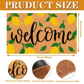 JarThenaAMCS Lemon Natural Coir Door Mat Yellow Summer Lemon Welcome Floor Mat Non-Slip Entrance Door Rugs for Indoor Outdoor Home Bathroom Decor, 16.5 x 29 Inch