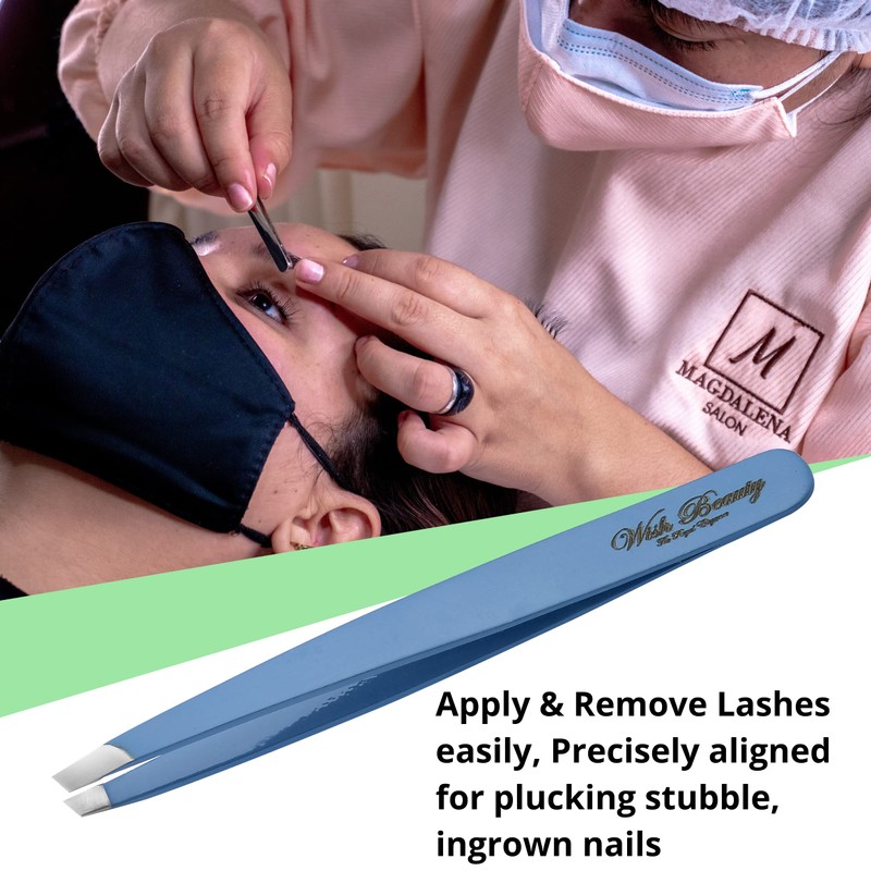 Wishbeauty Light Blue Stainless Steel Mini Slant Tweezer (Light Blue)