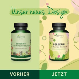 BERBERIN HCL Capsules Vegavero® with Black Garlic Extract Berberine from 500 mg Berberis Aristata Extract 100% Natural and No Additives Vegan 120 Capsules