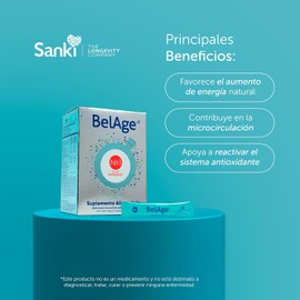 BelAge Sanki - Suplemento Alimenticio con Postbióticos de Olivo y Romero, Antioxidante, 27 Sobres, sabor Lima Limón, Gluten Free