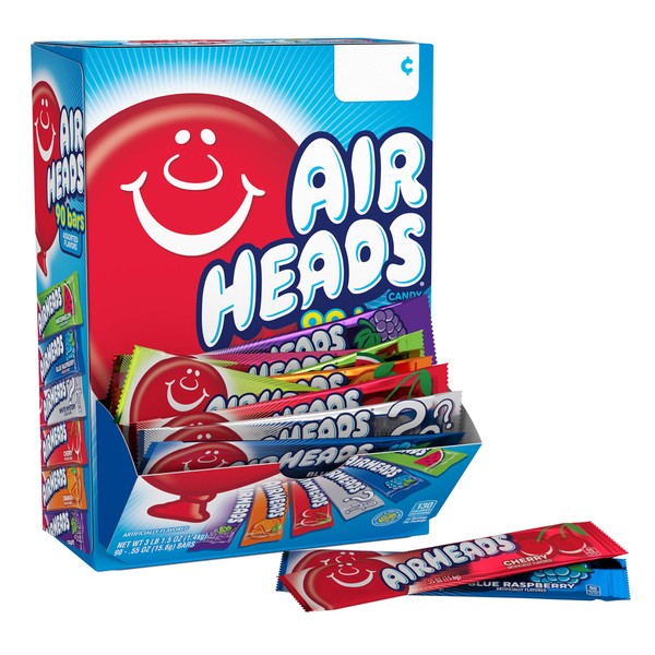 Airheads Candy Bars, Variety Bulk Box, Chewy Full Size Fruit Taffy, Back to School, Halloween, Non Melting, Concessions, Parties, 90 Individually Wrapped Full Size Bars (Packaging May Vary)