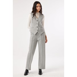 heipeiwa Women's 2 Piece Outfits Wool Blend Vest Waistcoat Dressy Casual Sets Winter Thick Pants Suits