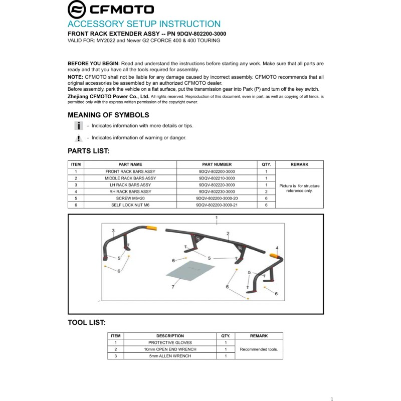 CFMOTO CFORCE 400 Gen. 2 Front Rack Extender, CFMOTO OEM