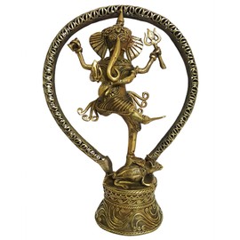 Mehrunnisa Escultura de latón Dhokra hecha a mano Natraja Ganesha (MEH2229)