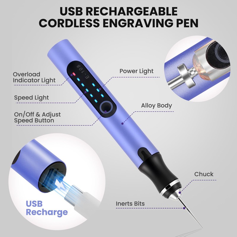 Electric Engraving Pen with 37 Bits, USB Rechargeable Cordless Etching