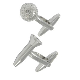 COLLAR AND CUFFS LONDON - PREMIUM Cufflinks with PRESENTATION GIFT BOX - Golf Ball and Tee - Solid Brass - Links Course Round Clubhouse - Perfect for Golfing Enthusiasts - Silver Colour