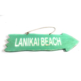 Tikimaster Arrow Sign Lanikai Beach Wooden 12 in X 4 in - Turquoise | #snd25098t