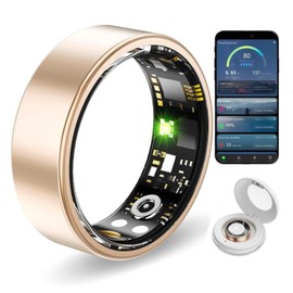 Weyrinice Smart Ring 2025 - Health & Fitness Tracker with Heart Rate Monitor, Sleep Analysis, Step Counter, Call/SMS Alerts - Waterproof Activity Ring for Men & Women (Gold, 12#)