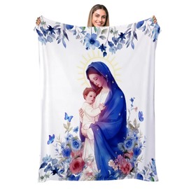 XKDOUS Christian Blankets for Women Faith (60"X50"), Christian Gifts for Women, Religious Inspirational Baptism Gifts, Prayer Jesus Blanket for Girl, Mom, Sister, Daughter (Virgin Mary Style)