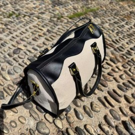 Augbunny Canvas Meet Leather Retro-Textured Handbag for Women Designer Crossbody Satchel Purse With Strap Shopping Travel Sports Gym Bag