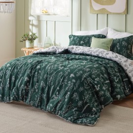 Bedsure Twin/Twin XL Comforter Set - Emerald Comforter, Cute Floral Bedding Comforter Sets, Gifts for Woman, 2 Pieces, 1 Soft Reversible Botanical Flowers Comforter and 1 Pillow Sham
