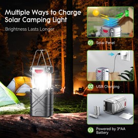 LETMY 4 Pack Camping Lantern, Rechargeable LED Lanterns, Solar Lantern Battery Powered Hurricane Lantern Flashlights with 3 Powered Ways & USB Cable for Emergency, Power Outage, Hurricane Supplies