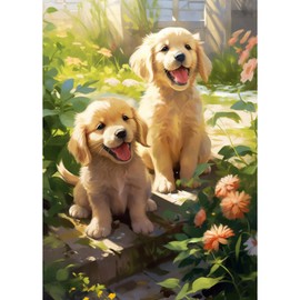 QENSPE 5D Diamond Painting Puppy Diamond Painting Pictures DIY Full Round Diamond Art Set Adult Dog Diamond Art Painting Embroidery Set Cross Stitch Pictures Home Wall Decor 30 x 40 cm